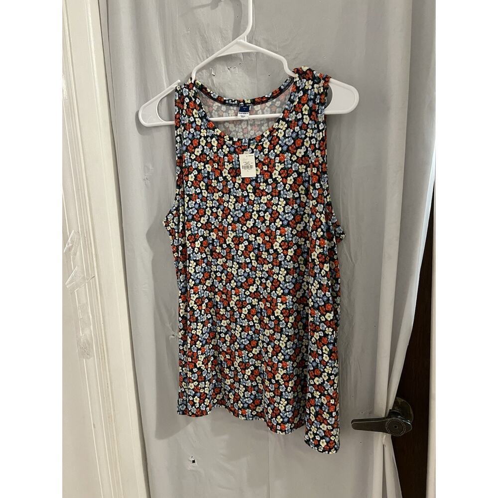 Old Navy Red Blue Floral Luxe Sleeveless Tank Top NWT Sz L